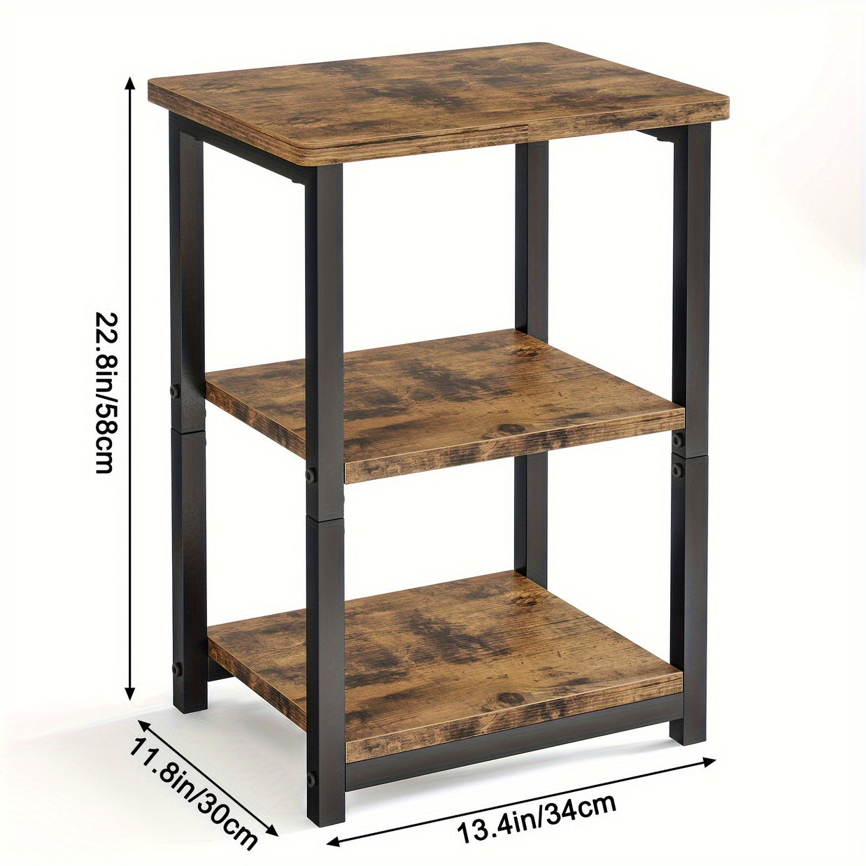 Rustic Industrial Side Table – 3-Tier Nightstand for Living Room & Bedroom