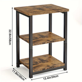 Rustic Industrial Side Table – 3-Tier Nightstand for Living Room & Bedroom