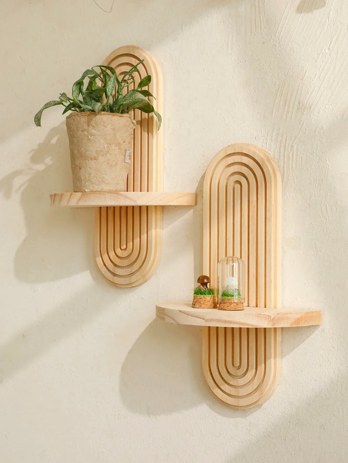 Boho Wooden Wall Shelves – Modern Home Decor Storage Rack
