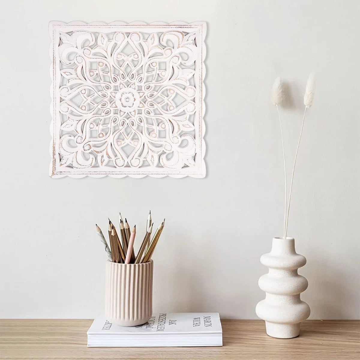 Hollow Carved Wooden Wall Panel – Floral Home Decor Ornament