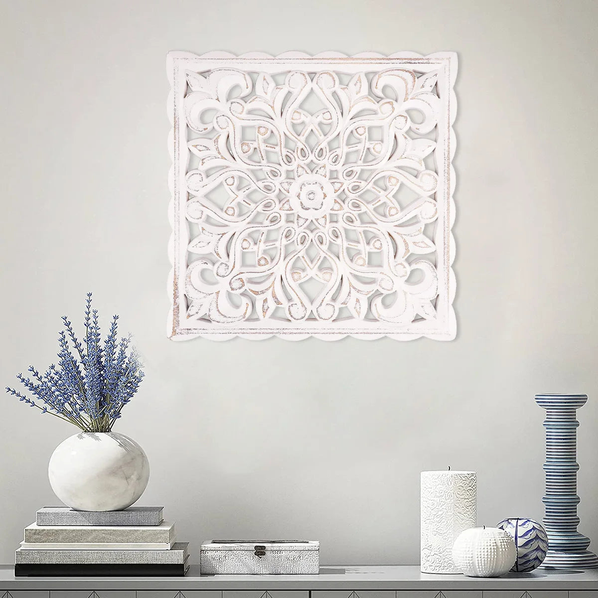Hollow Carved Wooden Wall Panel – Floral Home Decor Ornament