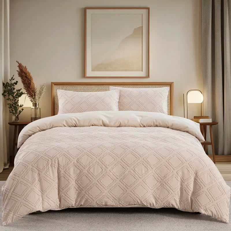 Tufted Boho Chic Duvet Cover Set – Soft Textured Microfiber Bedding (2/3 Piece, Multiple Sizes)