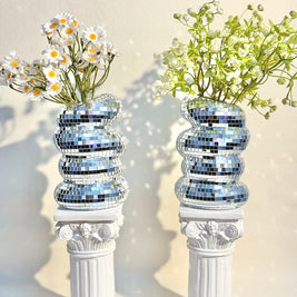 Disco Ball Glass Vase – Modern Silver Mirror Flower Planter