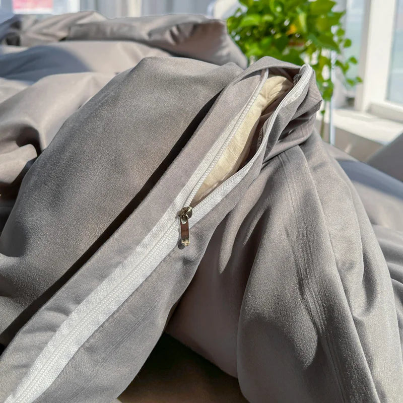 Soft Gray Duvet Cover – Brushed Polyester Bedding for Home (No Pillowcase)