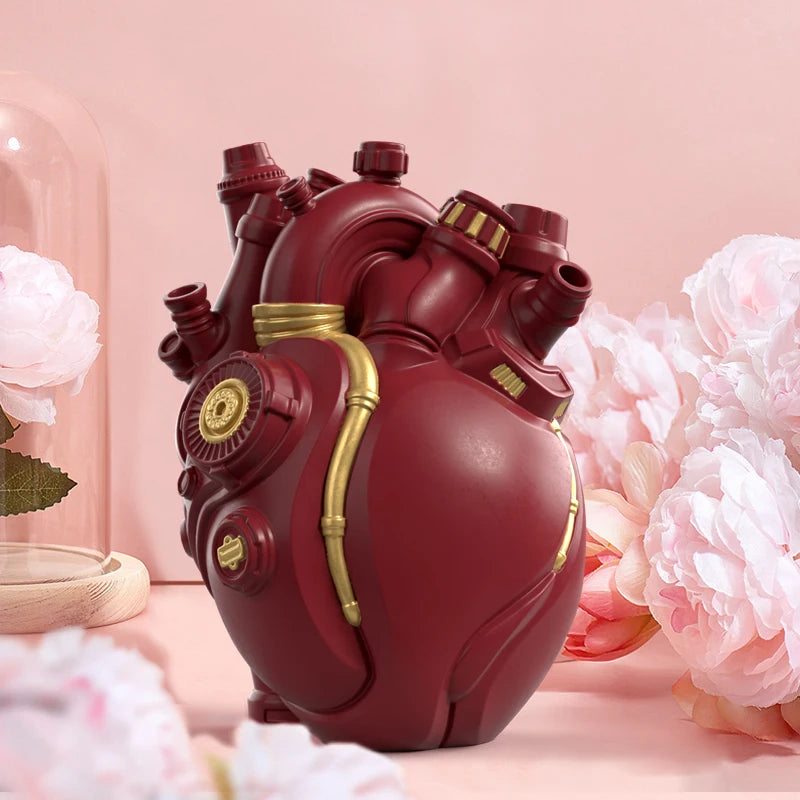 Mechanical Heart Resin Vase – Unique Home Desktop Decoration