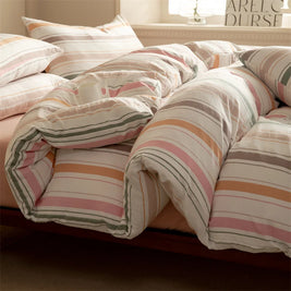 Striped Washed Cotton Duvet Cover Set – Soft Luxury Bedding (3-Piece, Queen Size)