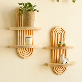 Boho Wooden Wall Shelves – Modern Home Decor Storage Rack