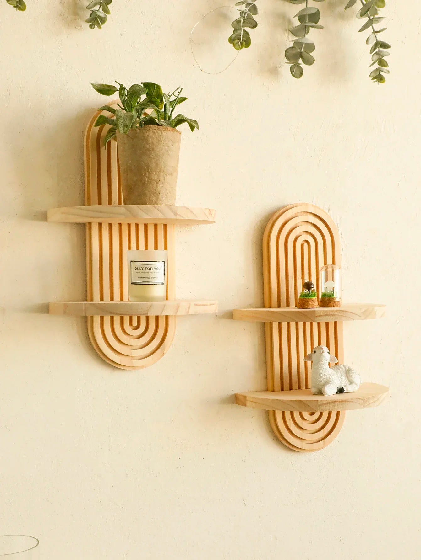 Boho Wooden Wall Shelves – Modern Home Decor Storage Rack