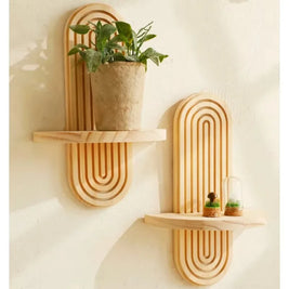 Boho Wooden Wall Shelves – Modern Home Decor Storage Rack
