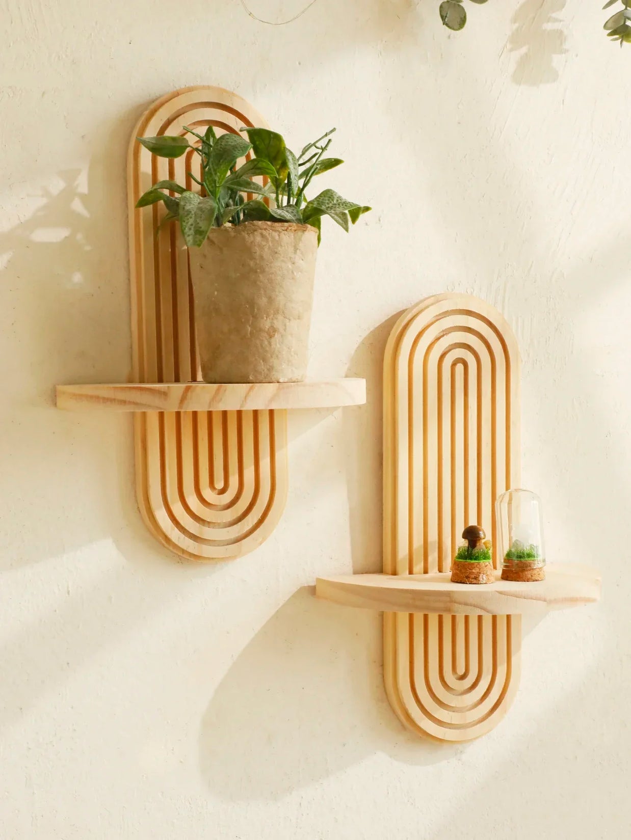 Boho Wooden Wall Shelves – Modern Home Decor Storage Rack