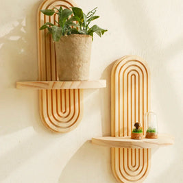 Boho Wooden Wall Shelves – Modern Home Decor Storage Rack