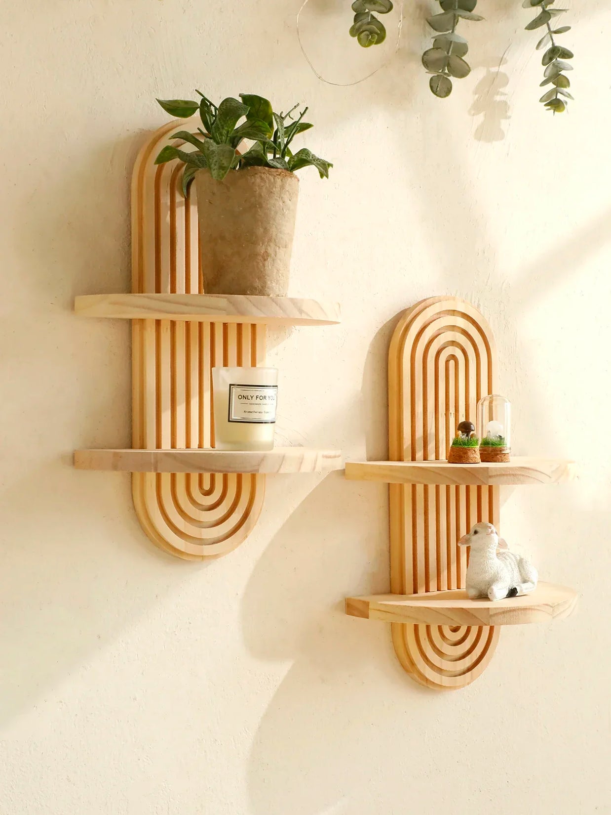Boho Wooden Wall Shelves – Modern Home Decor Storage Rack