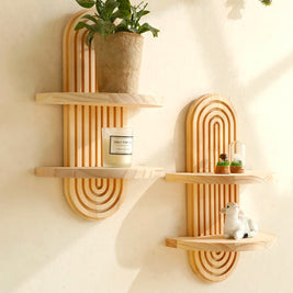 Boho Wooden Wall Shelves – Modern Home Decor Storage Rack