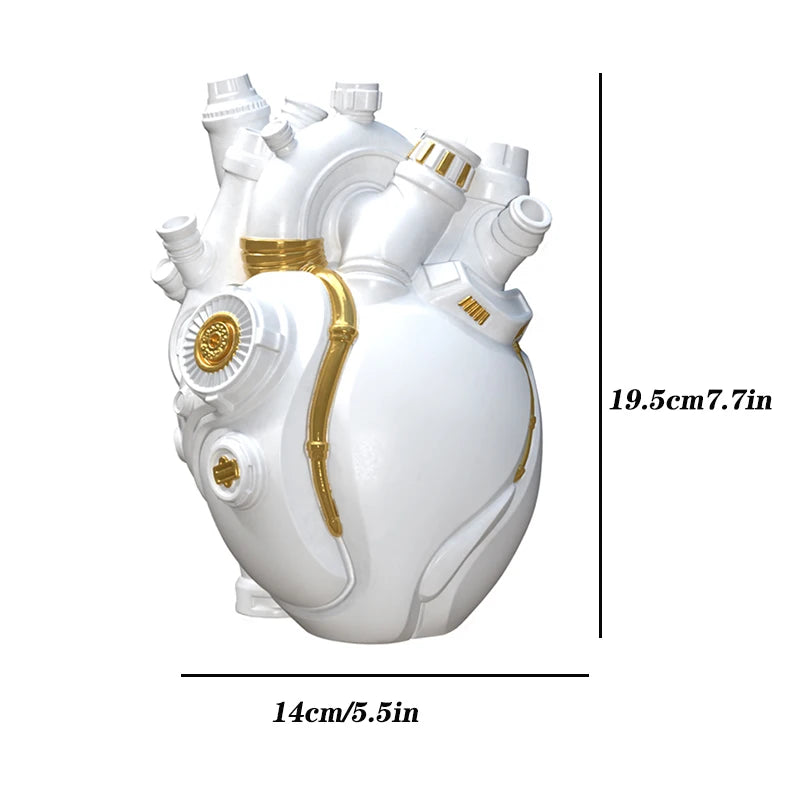 Mechanical Heart Resin Vase – Unique Home Desktop Decoration