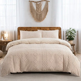 Tufted Boho Chic Duvet Cover Set – Soft Textured Microfiber Bedding (2/3 Piece, Multiple Sizes)