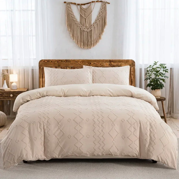 Tufted Boho Chic Duvet Cover Set – Soft Textured Microfiber Bedding (2/3 Piece, Multiple Sizes)