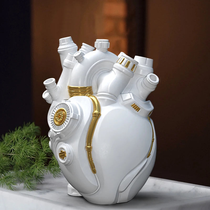 Mechanical Heart Resin Vase – Unique Home Desktop Decoration