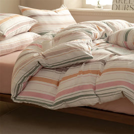 Striped Washed Cotton Duvet Cover Set – Soft Luxury Bedding (3-Piece, Queen Size)