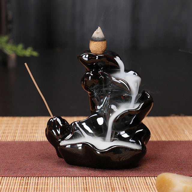 Ceramic Backflow Incense Burner – Zen Aromatherapy Decor for Home, Yoga, and Meditation