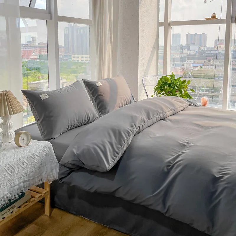 Soft Gray Duvet Cover – Brushed Polyester Bedding for Home (No Pillowcase)