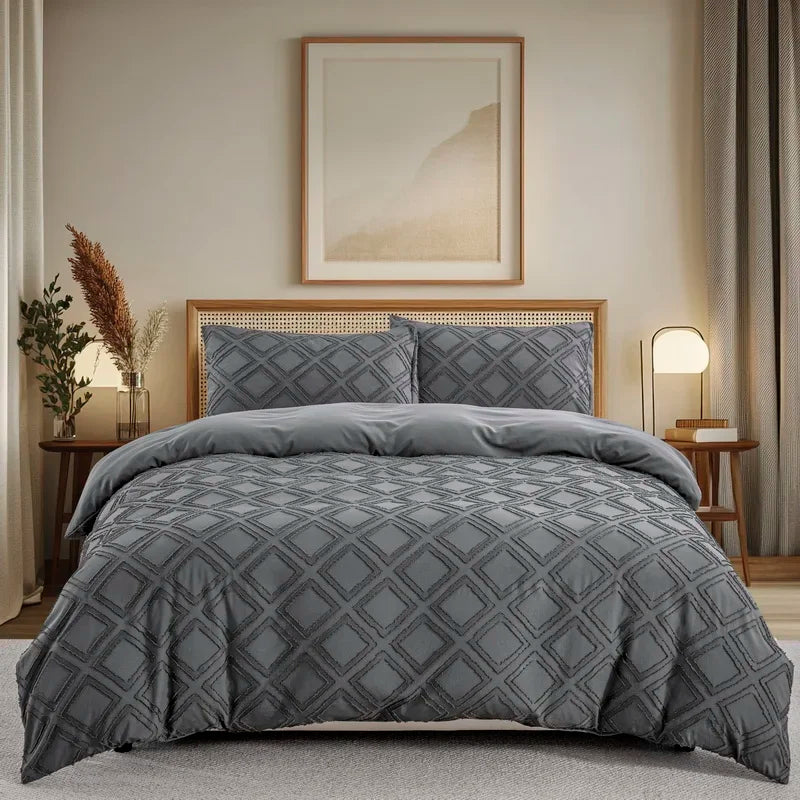 Tufted Boho Chic Duvet Cover Set – Soft Textured Microfiber Bedding (2/3 Piece, Multiple Sizes)