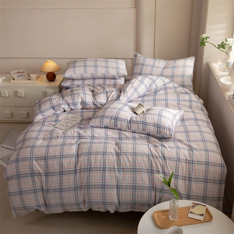 Striped Washed Cotton Duvet Cover Set – Soft Luxury Bedding (3-Piece, Queen Size)