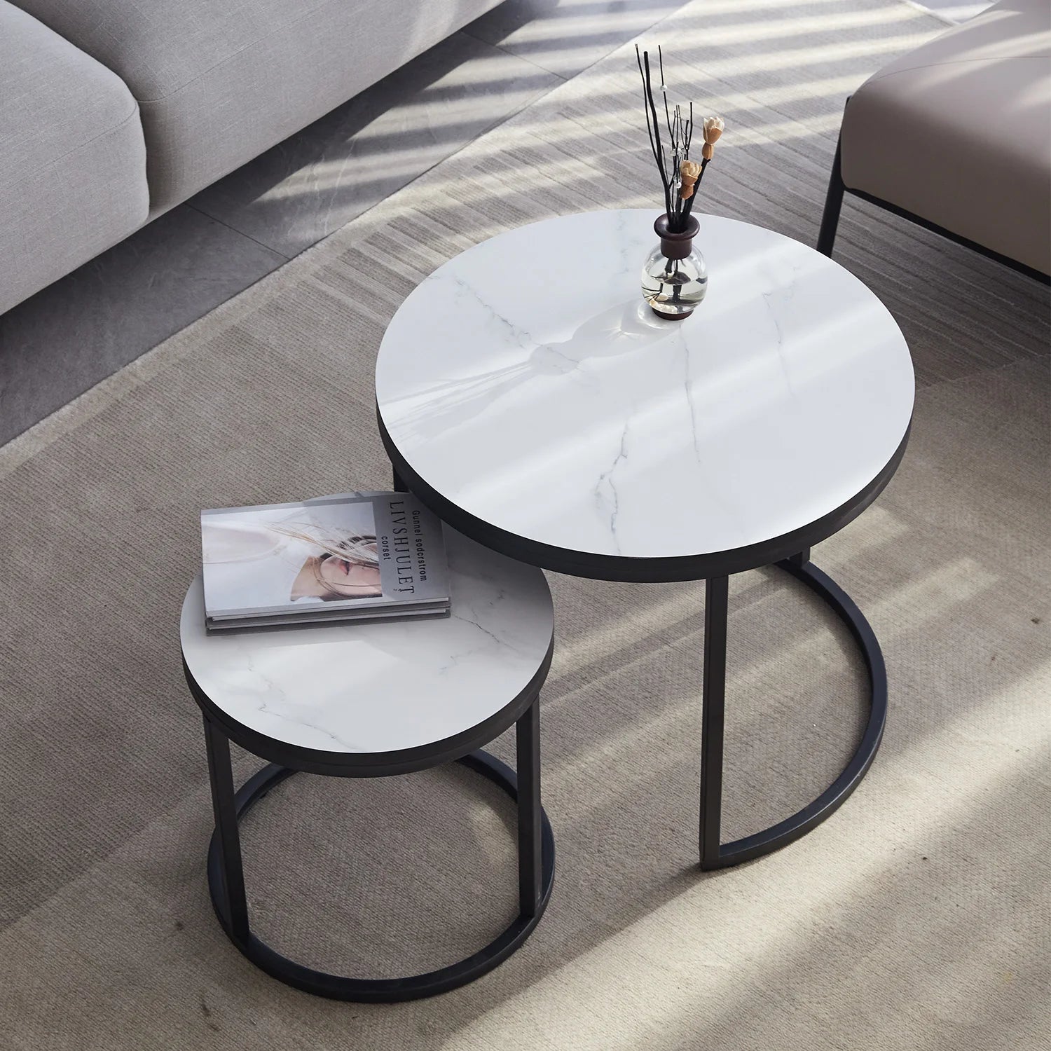 2-Piece Nordic Nesting Coffee Table Set – Modern Minimalist Living Room Tables