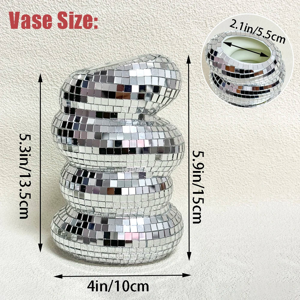Disco Ball Glass Vase – Modern Silver Mirror Flower Planter