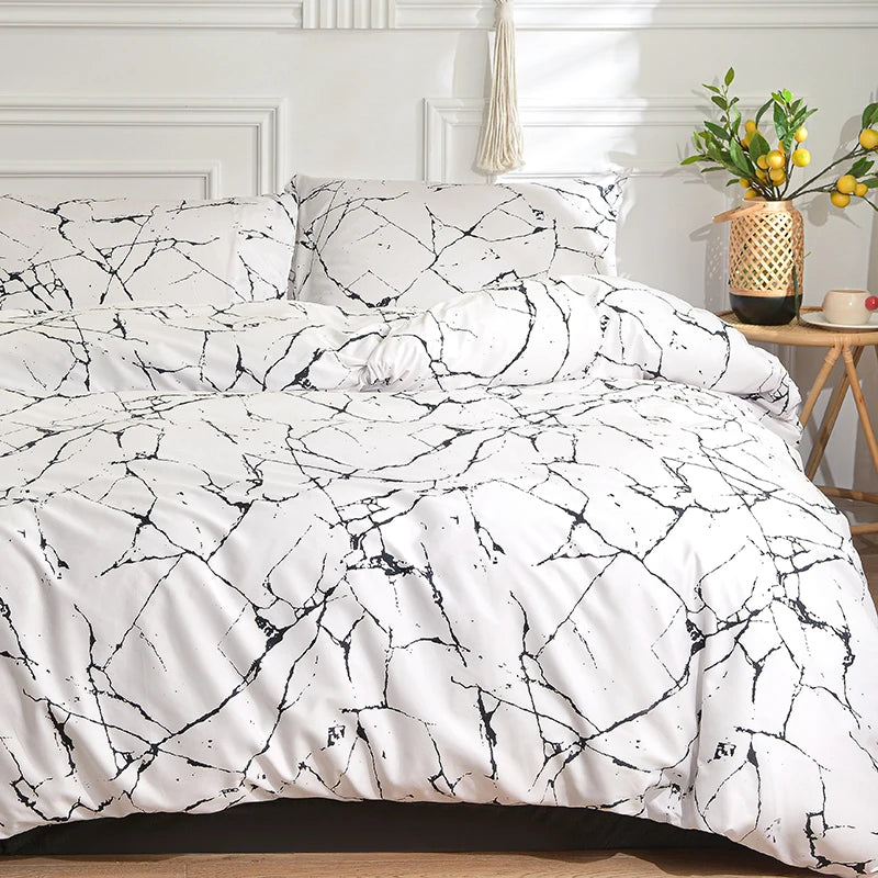 Black Marble Duvet Cover Set – Reactive Printed Polyester Bed Linen