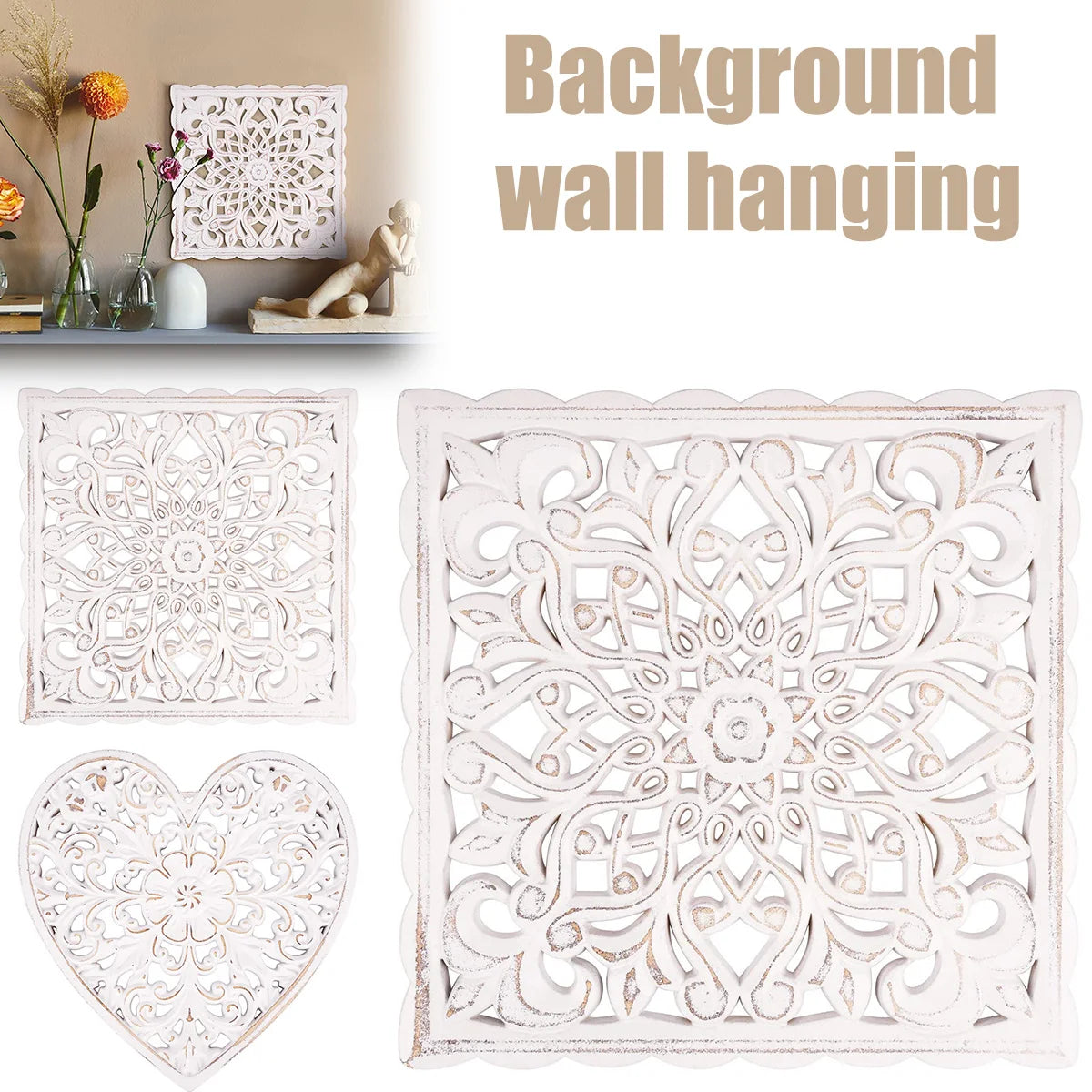 Hollow Carved Wooden Wall Panel – Floral Home Decor Ornament