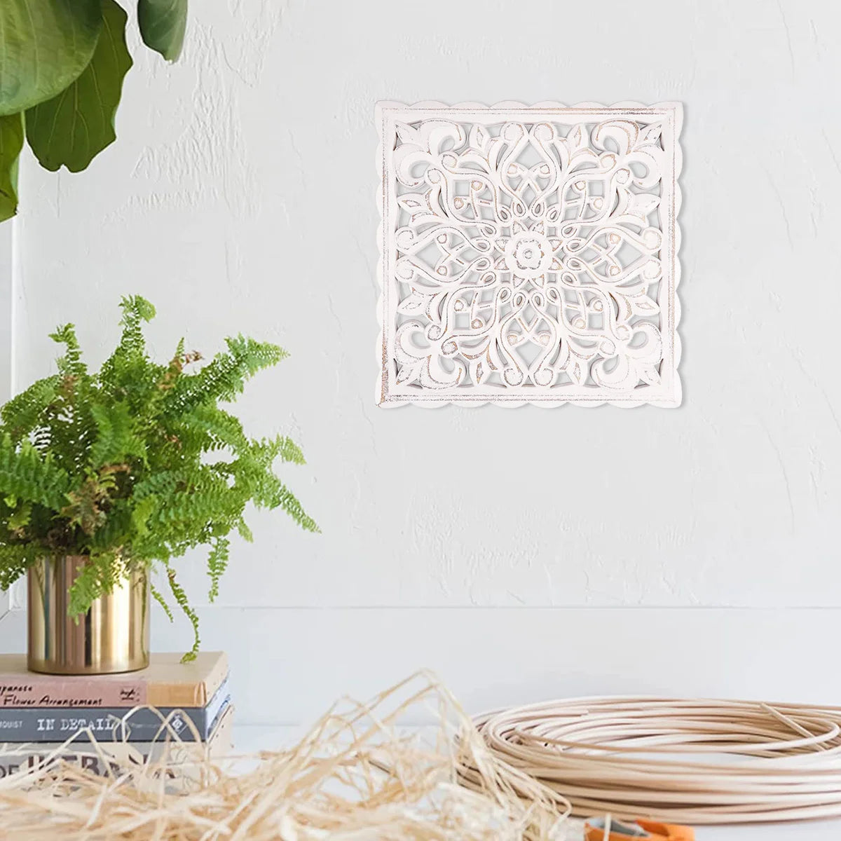 Hollow Carved Wooden Wall Panel – Floral Home Decor Ornament