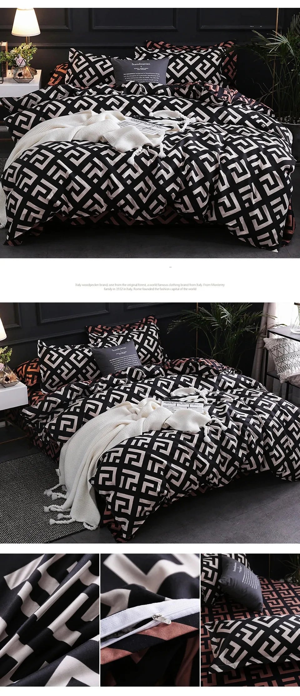 Classic Black Bed Linen Set – Smooth Microfiber Duvet Cover with Pillow Shams, All Sizes