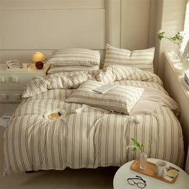 Striped Washed Cotton Duvet Cover Set – Soft Luxury Bedding (3-Piece, Queen Size)