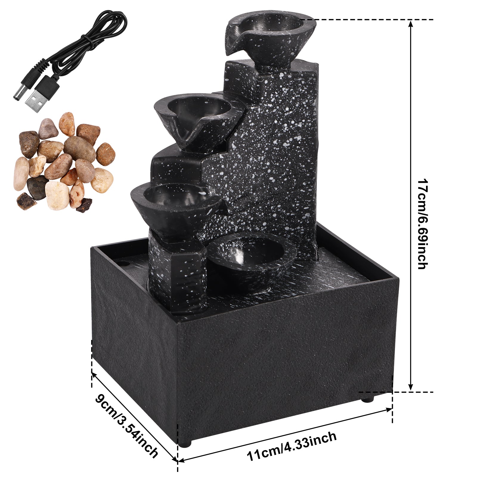 Tabletop Waterfall Fountain – Mini Desktop Flowing Water Decor with Soft Lights