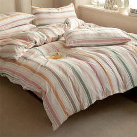 Striped Washed Cotton Duvet Cover Set – Soft Luxury Bedding (3-Piece, Queen Size)