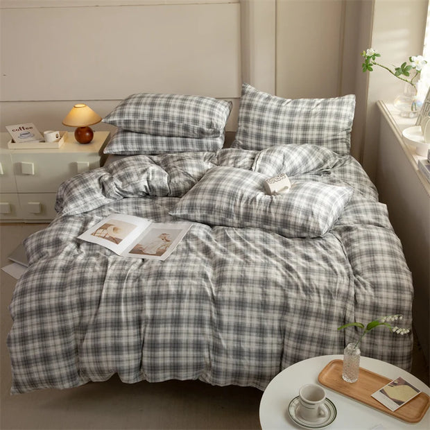 Striped Washed Cotton Duvet Cover Set – Soft Luxury Bedding (3-Piece, Queen Size)