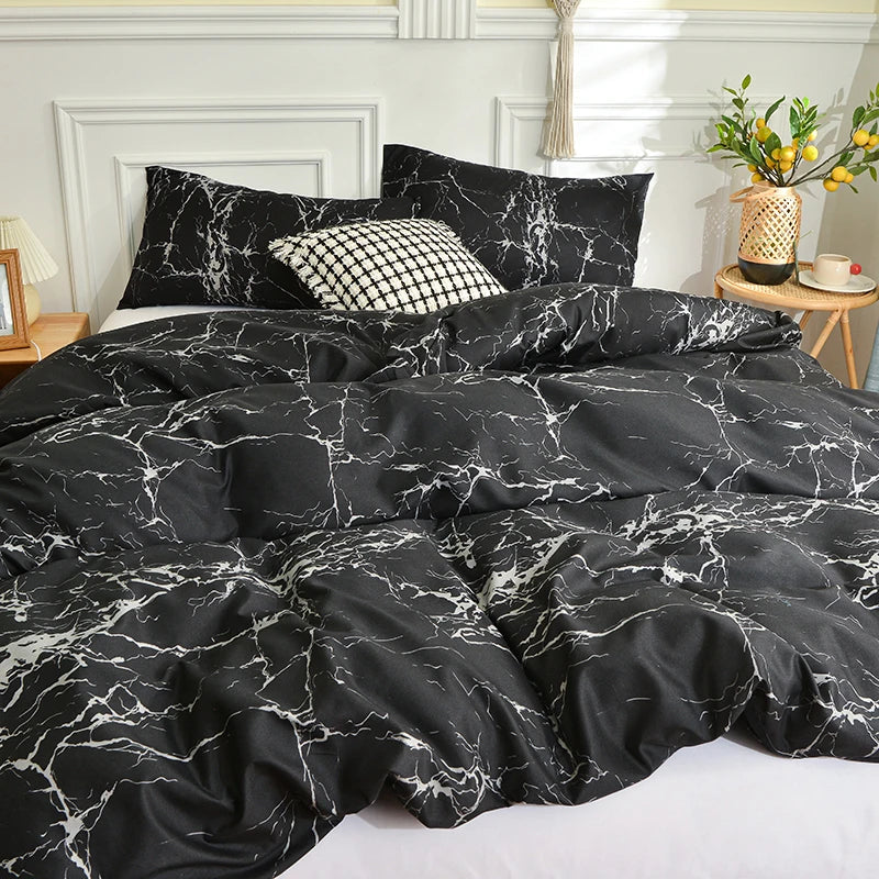 Black Marble Duvet Cover Set – Reactive Printed Polyester Bed Linen