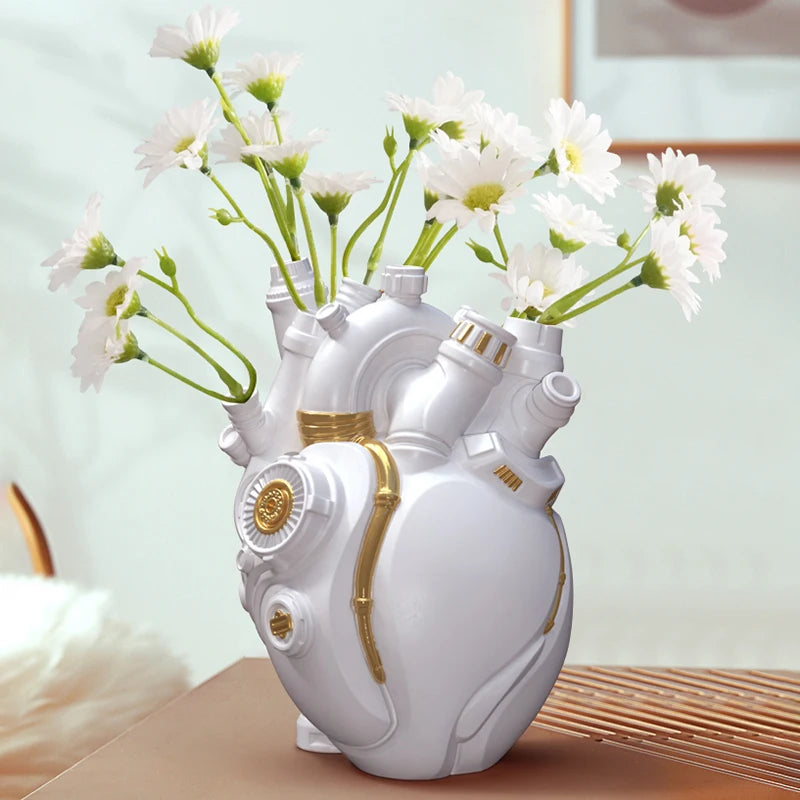 Mechanical Heart Resin Vase – Unique Home Desktop Decoration