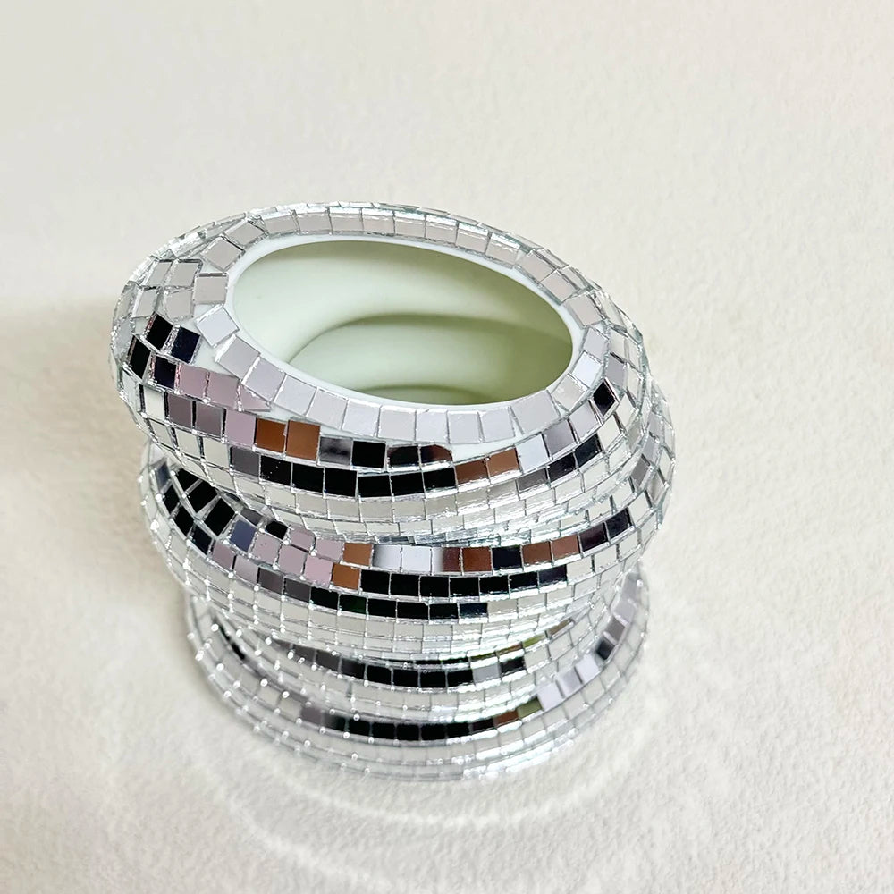 Disco Ball Glass Vase – Modern Silver Mirror Flower Planter