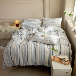 Striped Washed Cotton Duvet Cover Set – Soft Luxury Bedding (3-Piece, Queen Size)