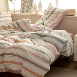 Striped Washed Cotton Duvet Cover Set – Soft Luxury Bedding (3-Piece, Queen Size)
