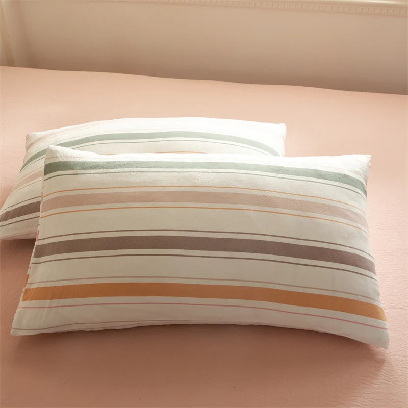 Striped Washed Cotton Duvet Cover Set – Soft Luxury Bedding (3-Piece, Queen Size)