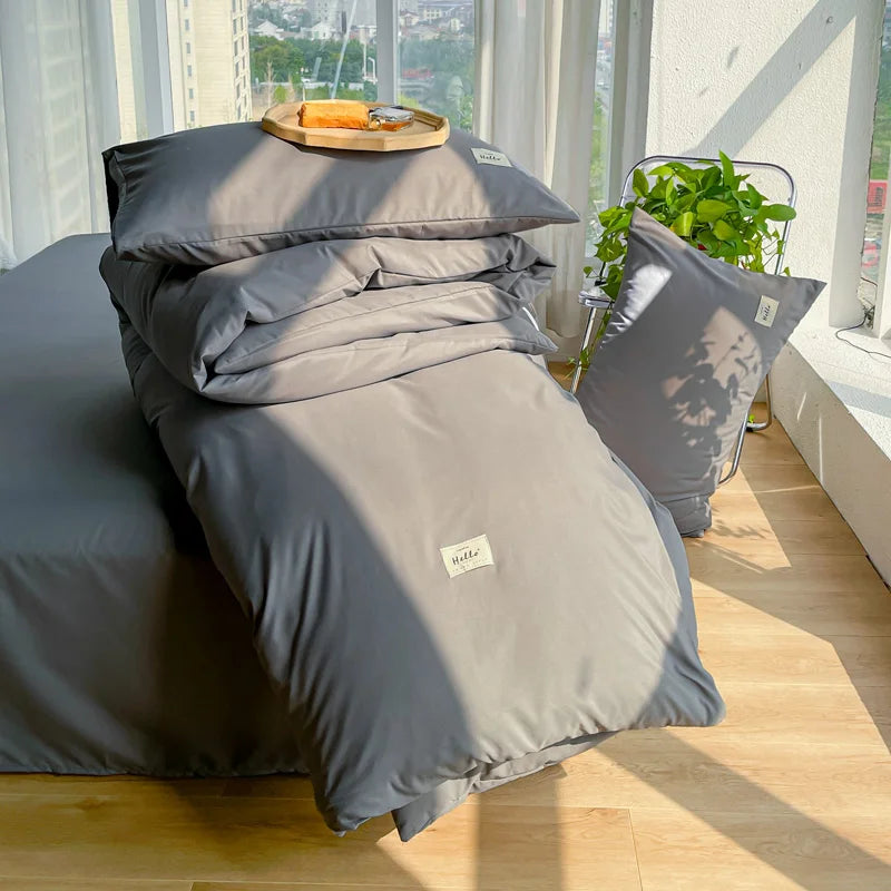 Soft Gray Duvet Cover – Brushed Polyester Bedding for Home (No Pillowcase)