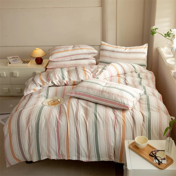 Striped Washed Cotton Duvet Cover Set – Soft Luxury Bedding (3-Piece, Queen Size)