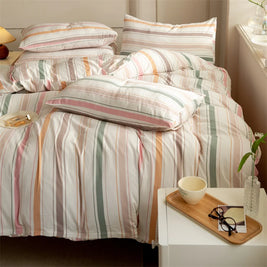 Striped Washed Cotton Duvet Cover Set – Soft Luxury Bedding (3-Piece, Queen Size)