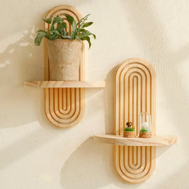 Boho Wooden Wall Shelves – Modern Home Decor Storage Rack