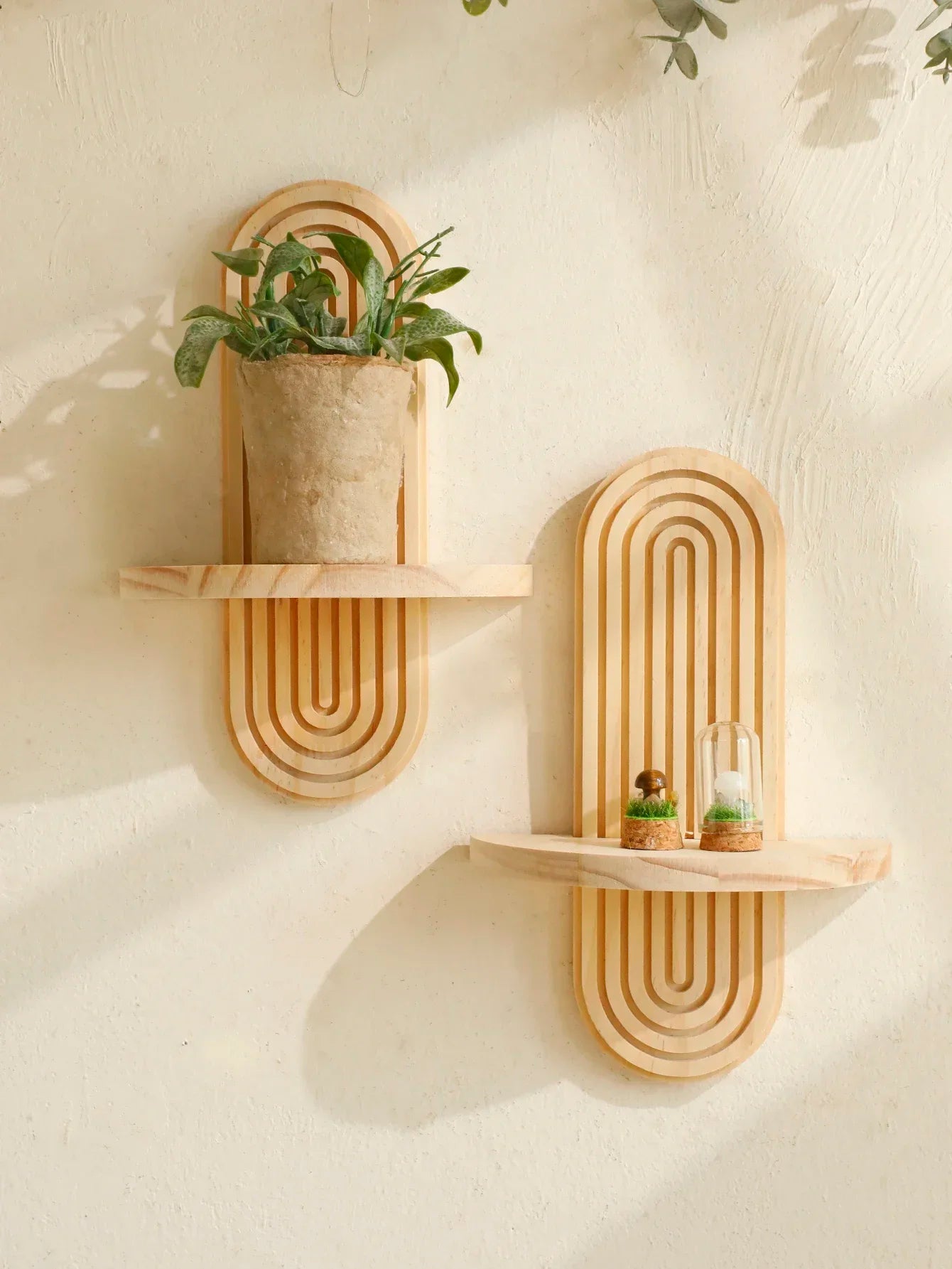 Boho Wooden Wall Shelves – Modern Home Decor Storage Rack