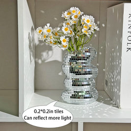 Disco Ball Glass Vase – Modern Silver Mirror Flower Planter