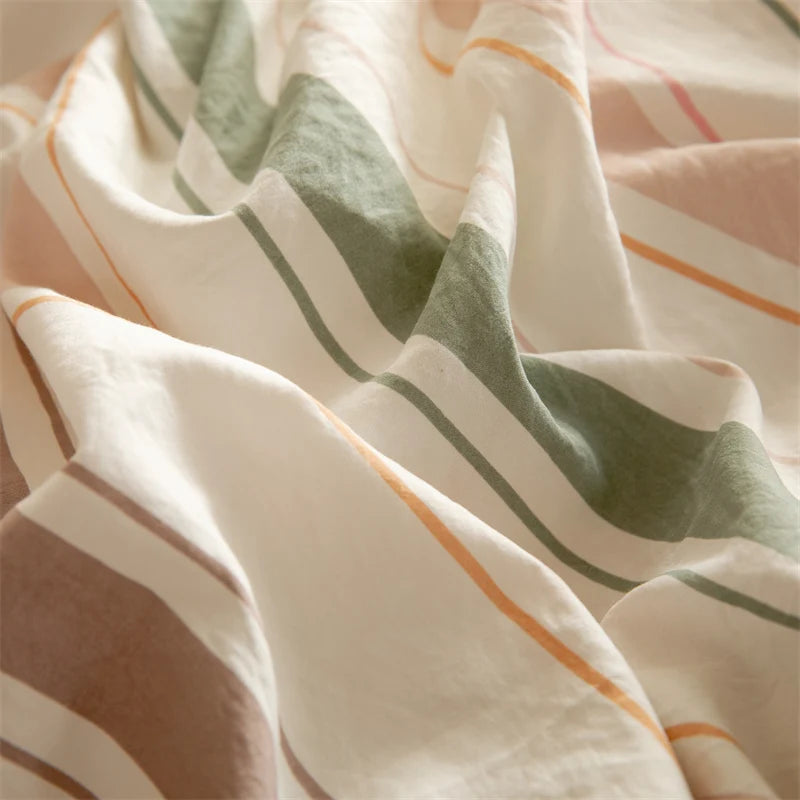 Striped Washed Cotton Duvet Cover Set – Soft Luxury Bedding (3-Piece, Queen Size)