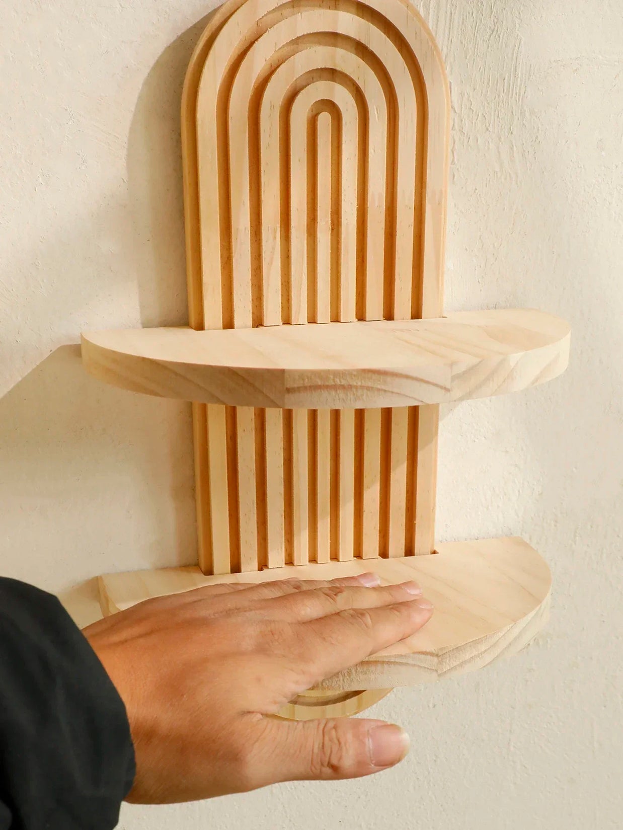 Boho Wooden Wall Shelves – Modern Home Decor Storage Rack